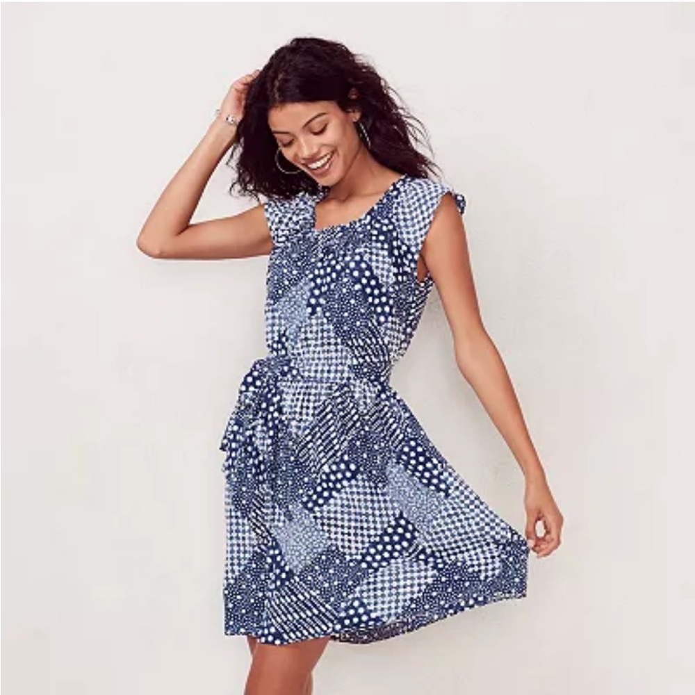 LC Lauren Conrad Love, Lauren Pleated Shift Dress “Dress Blues” Women’s Large